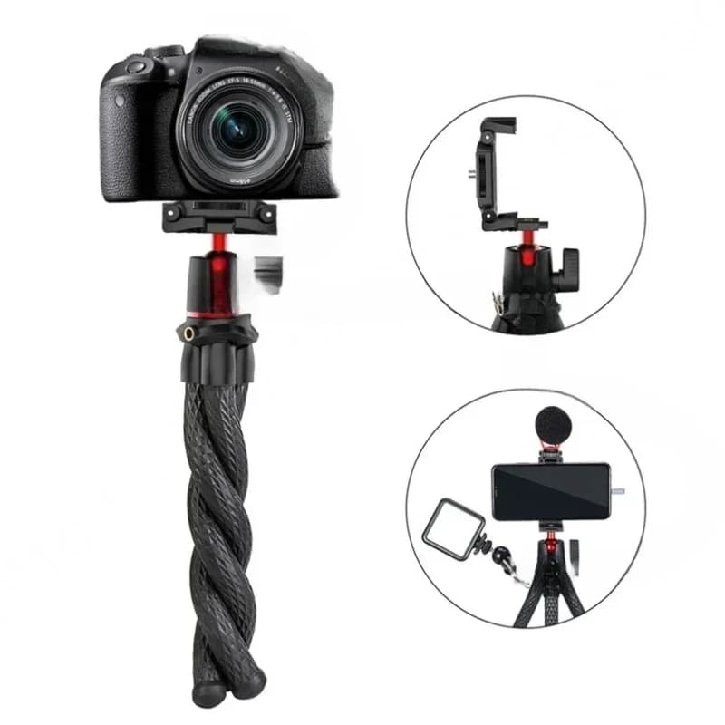 Flexible Octopus Tripod Camera Holder with 2-in-1 Phone Holder Portable Mini Phone Camera Tripod