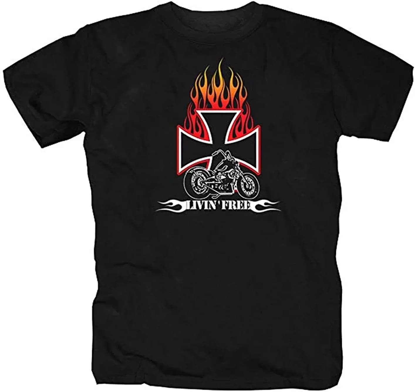 Livin' Free - Retro Riding Choppers Rocker Biker Motorcycle T-Shirt 100% Cotton O-Neck Short Sleeve Summer Casual Mens T-shirt