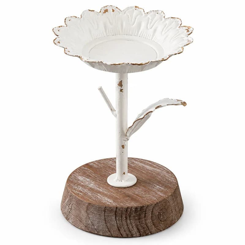Vintage French Candle Holder, Distressed Fir Wood and Iron Floral Candle Stand for Pillar Candles, Farmhouse Table Decor