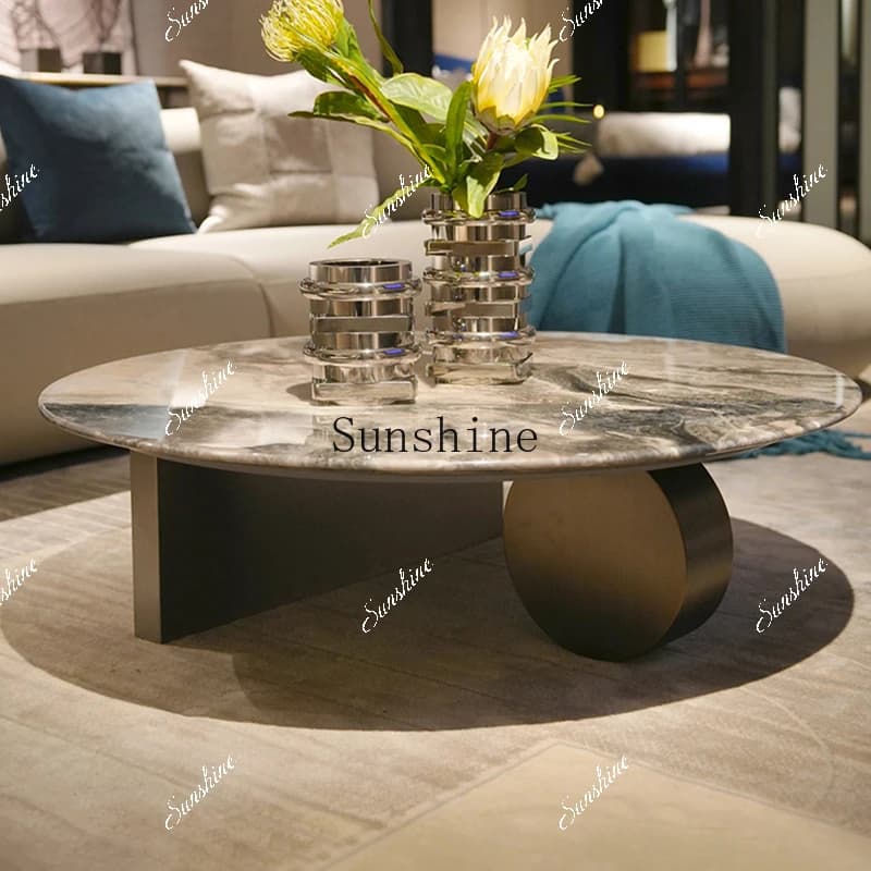 Natural marble round modern simple light luxury high-end design coffee table  FT