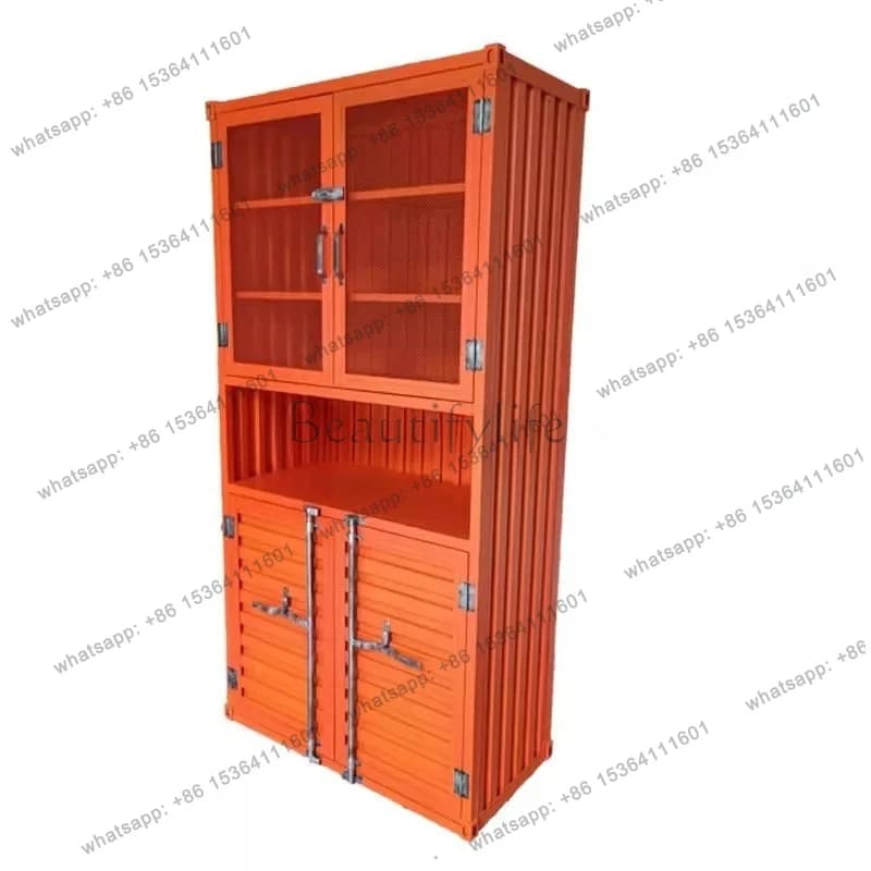 Industrial Style Container Iron Art Wine Cabinet Restaurant Bar Storage File Display Living Room Cabinet