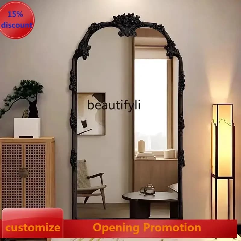ss8350 French retro home bedroom dreing full body floor mirror carved living room entrance vertical dreing mirror