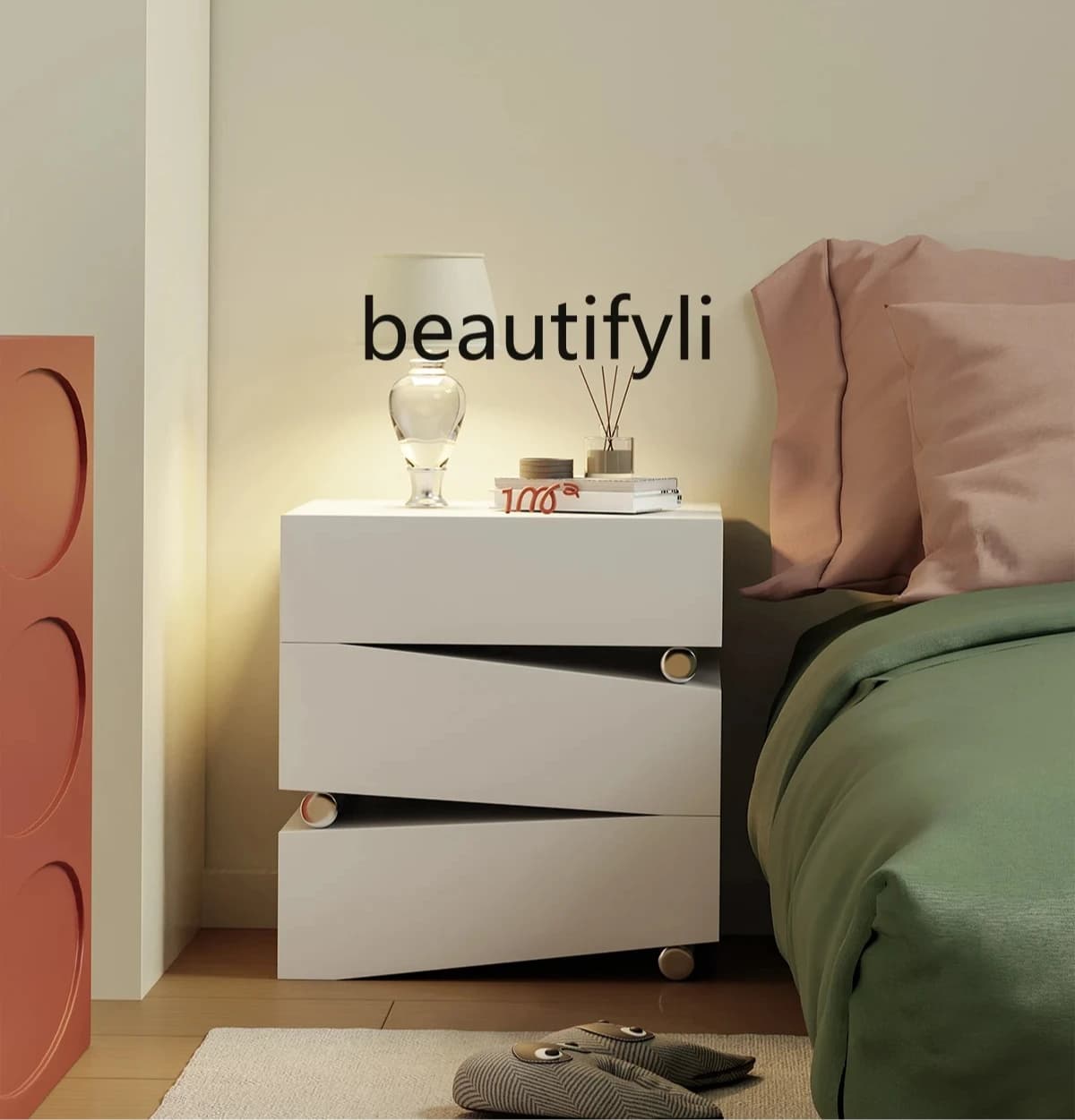 Cream style designer minimalist Bauhaus solid wood storage cabinet