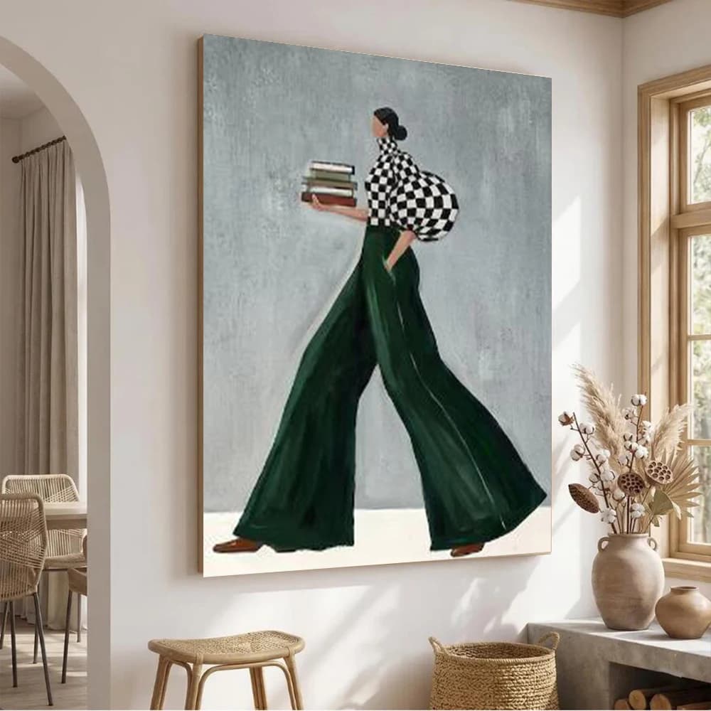 100% Handmade Abstract Oil Painting On Canvas The Girl In Fashion Clothing Wall Art Picture For Home Living Room Decor Image