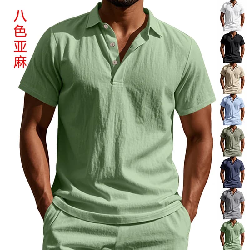 Light Luxury Linen Men Polo Shirt Solid Color Non Stretch Short Sleeve Collared T-shirt Soft Skin Friendly  Business Summer Top