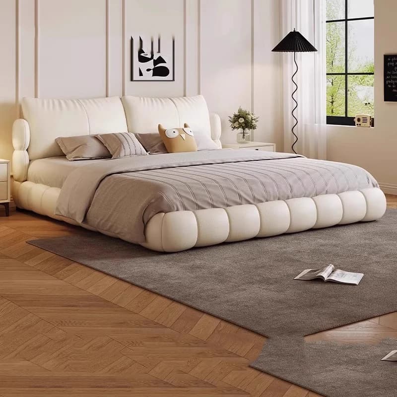 Floor Leather Bed Space Saving Design Storage Sleeping Bedroom Bed Headboards Double Beauty Simple Muebles Modern Furniture