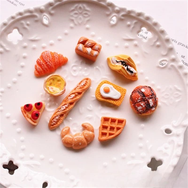 5pcs Mini Bread Egg Tart Baguette Cake Model Food DIY Handmade Simulated Doll Accessories Resin Scale DIY Decoration Home Decor