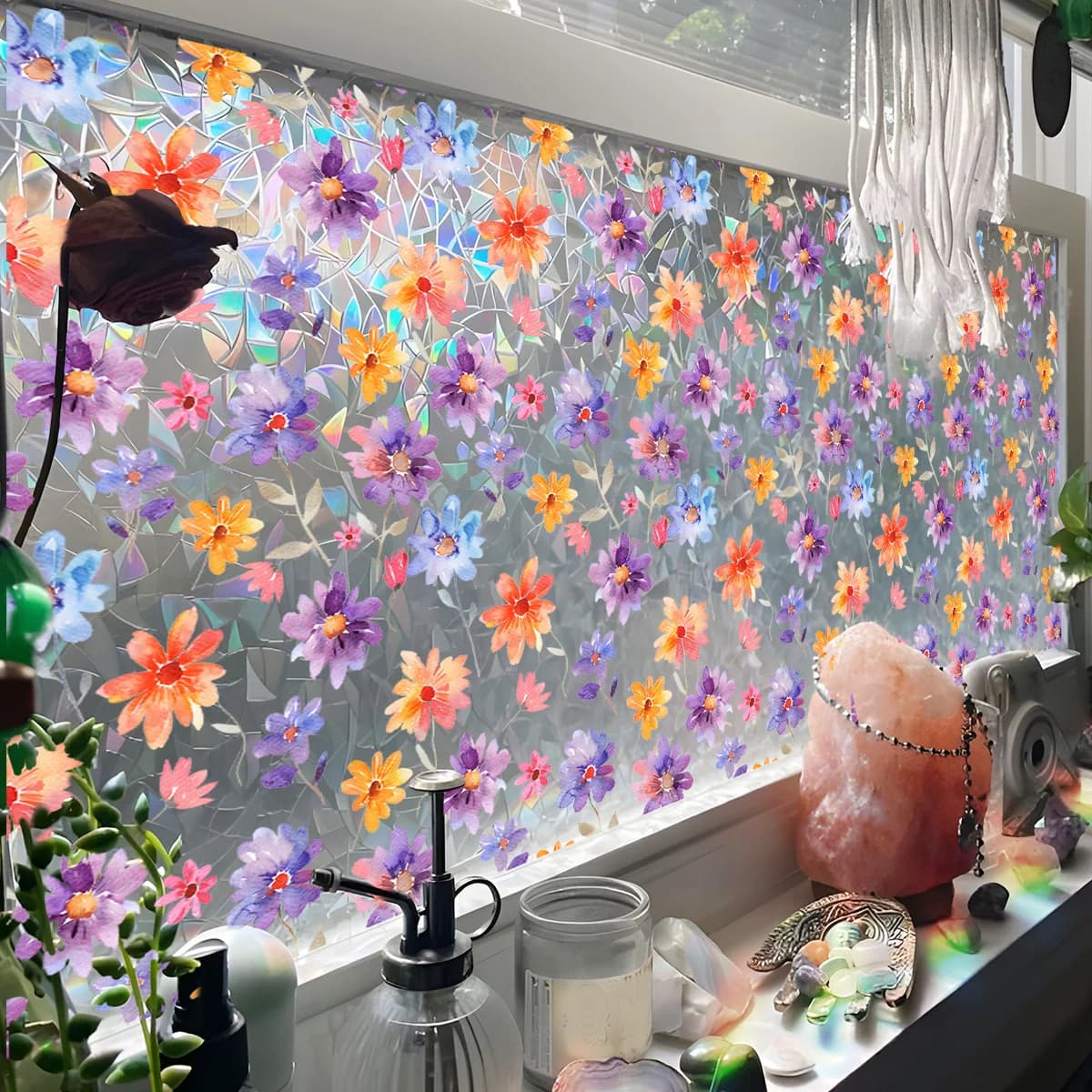 Colorful Plants, Flowers, Glass Window Stickers, Home Decoration Wall Stickers, Static Stickers