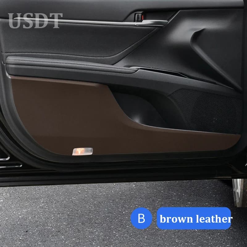 For TOYOTA Camry XV70 2023 2022 2021 2020 2019 2018 Car Door Anti Kick Mat Leather Carbon Fiber Door Sill Protective Sticker