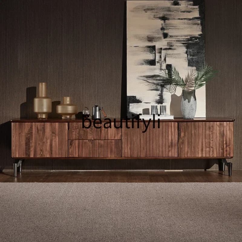 North American black walnut TV cabinet living room simple log audio-visual cabinet storage floor cabinet