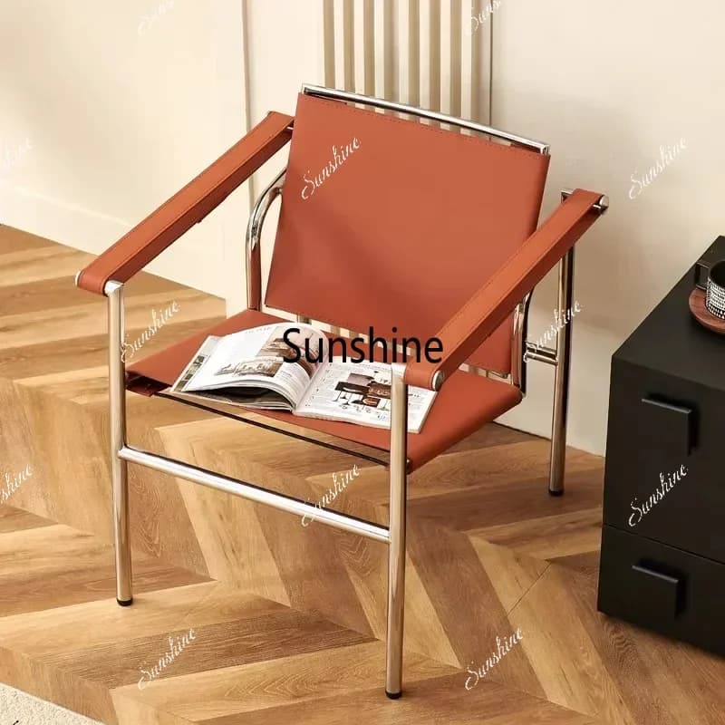 Corbusier Italian Style Single Sofa Chair Designer Vintage Single Chair Stainless Steel Leisure ChairT*