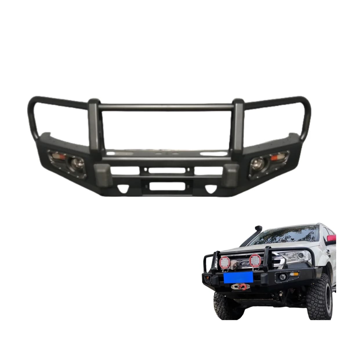 4*4 Steel Bullpen Bumper for Everest New LED Upgrade with Fog Light Cut-Outs Two Pieces Car Bumper