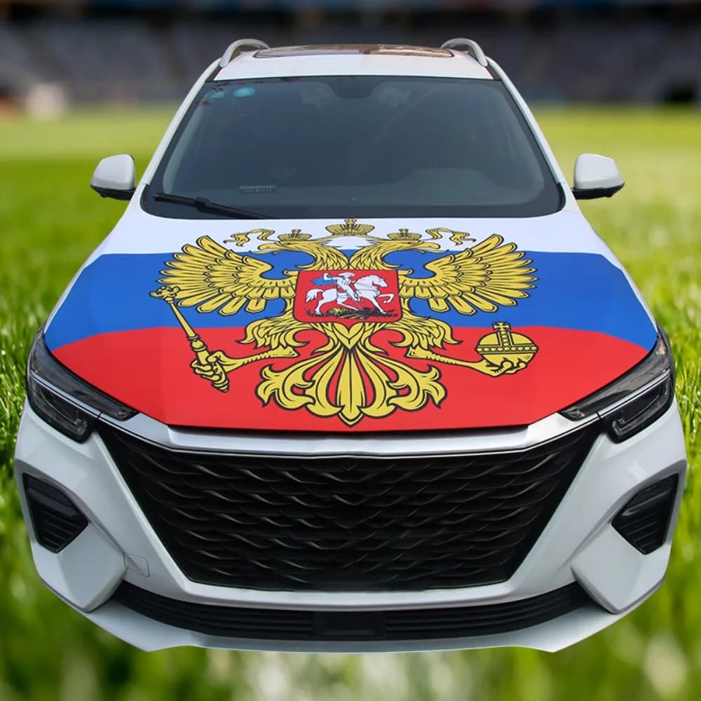 115x155 cm 3.8x4.9ft Russian coat of arms Emblem Flag Car Engine Hood Cover National Flag Fabrics For Pickup Truck SUV For Decor