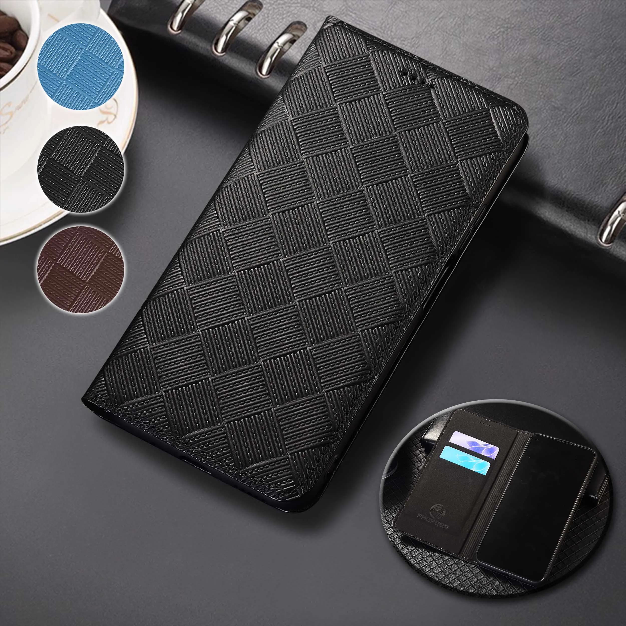 For Xiaomi Civi 1S 2 3 4 5 Mix 2 2S 3 4 CC9 CC9E Mi A1 A2 A3 Pro Lite Knit Pattern Genuine Leather Wallet Flip Phone Cover Case