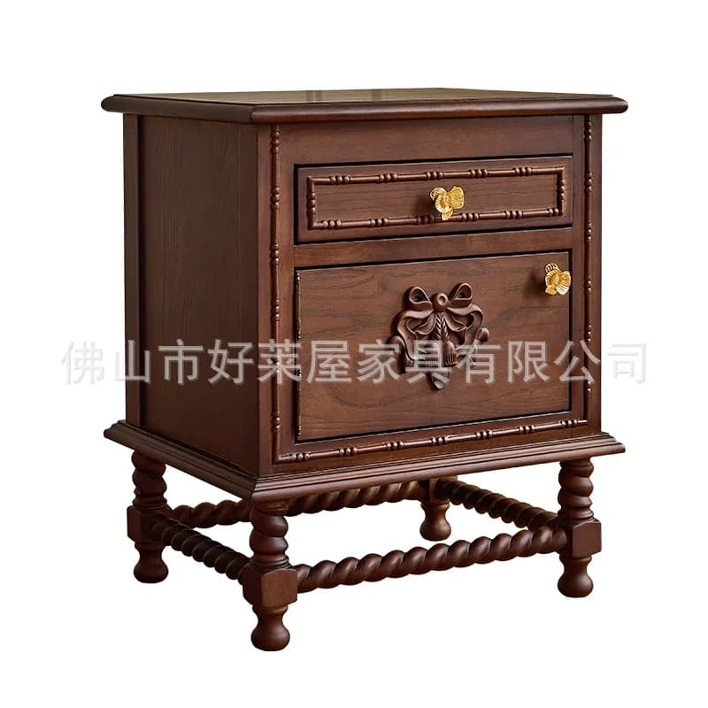 CX antique bedside, solid wood bedside cabinet with damping drawers