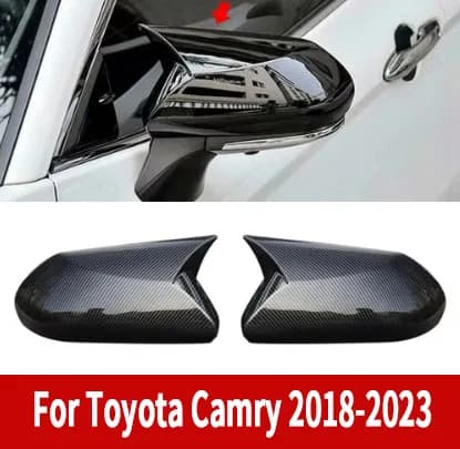 For Toyota Camry 2018-2023 Car Rearview Side Mirror Cover Wing Cap Exterior Door Rear View Case Trim Carbon Fiber Look Black A