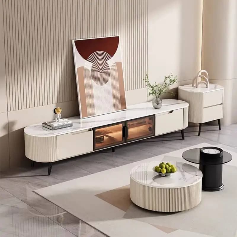 Glossy Classic Tv Cabinet Beige Minimalist Long Unique Vintage Tv Cabinet Designer Nordic Luxury Muebles Para Sala Furniture