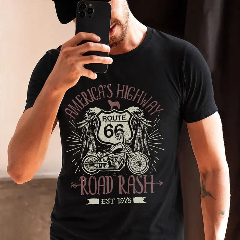 America Highway Route 66 the Road of Freedom Gift T shirt for Motorcycle Biker 0716 US Mother Road Graphic Clothes All Size Tees