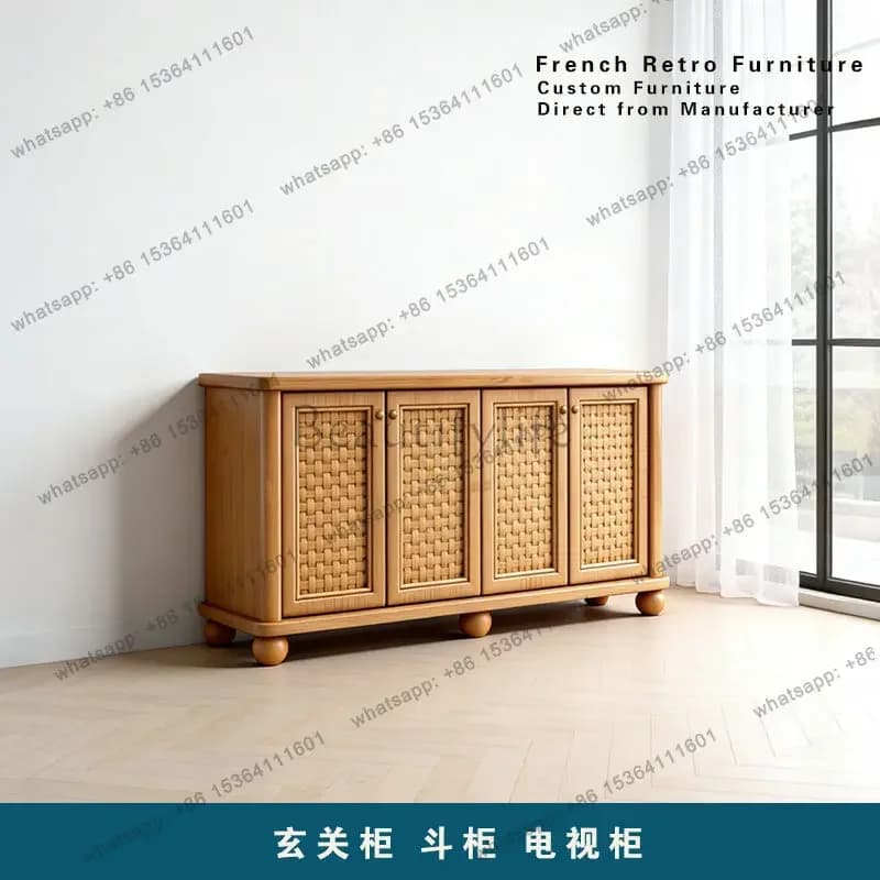 FG11Medieval entrance solid wood living room dining side cabinet extremely narrow ultra-thin high-end furniture