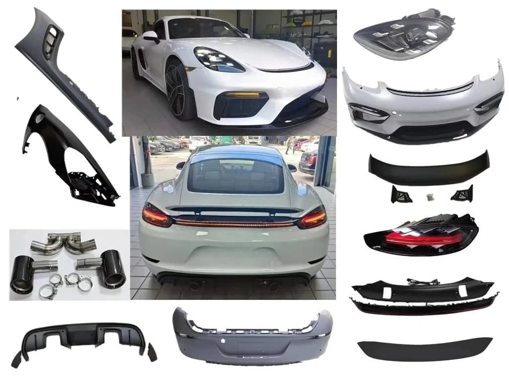 For Cayman 981 718 GT4  Customized Carbon Fiber Facelift & Replaceable Headlights Upgrade Front & Rear Bumper Kits