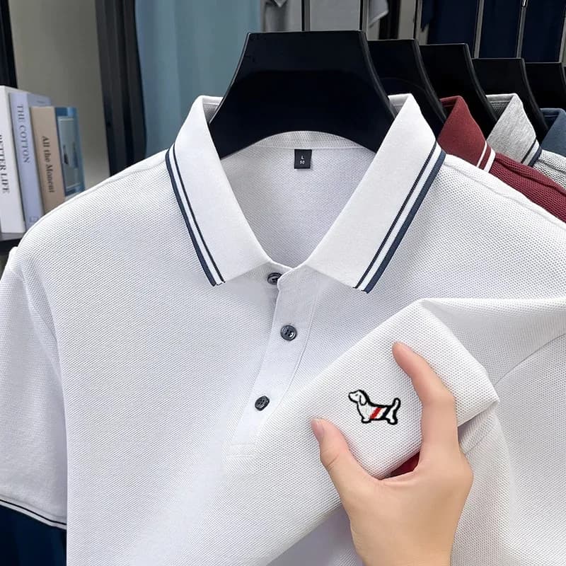100%cotton Summer New Custom Toothbrush Dog Badge Short Sleeve Men Business Casual Polo Shirt Breathable and Comfortable T-shirt