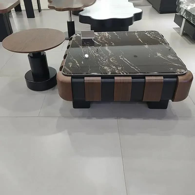 HYS simple leather coffee table living room essential minimalist square plus round coffee table combination villa