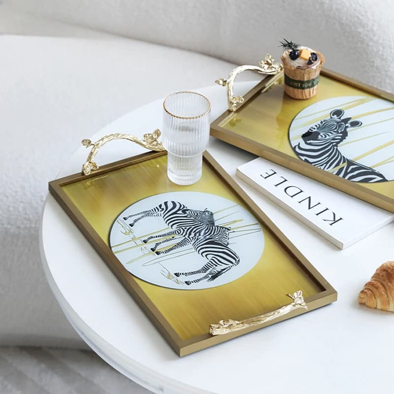 Luxury Gold Mirror Glass Tray Nordic Tea Set/Wine Accessories Organizer Modern Coffee Table Serving Tray for Living Room