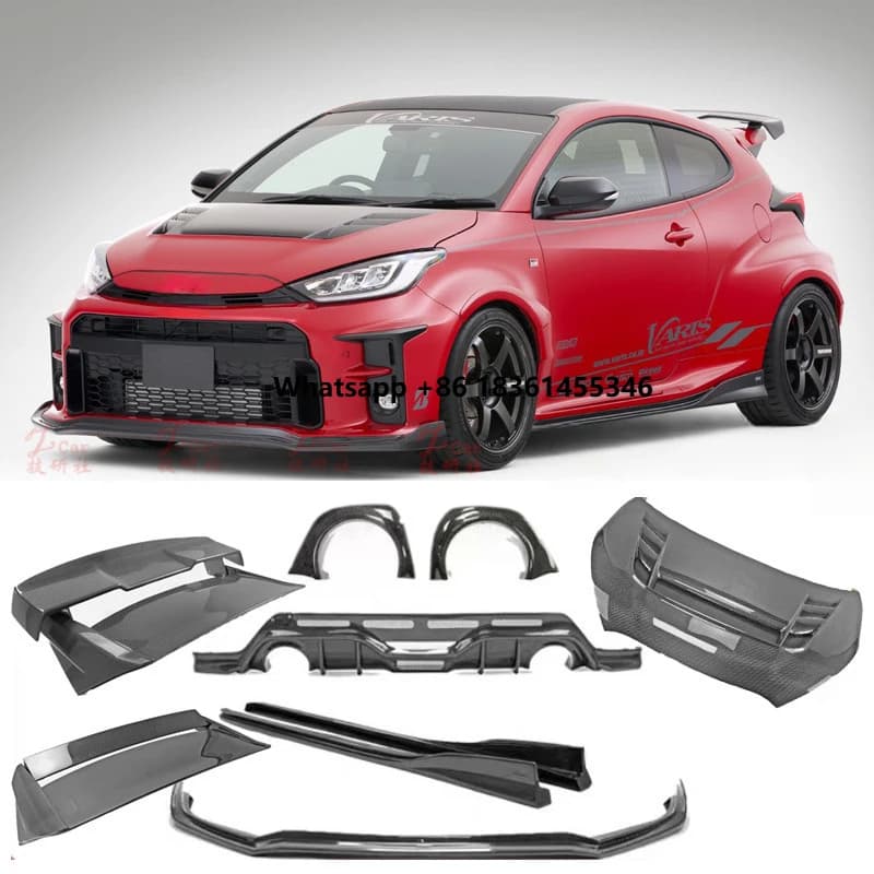 FOR GR Yaris GXPA16 VARIS carbon fiber body kit with front , side skirts, rear lip, spoiler, and hood