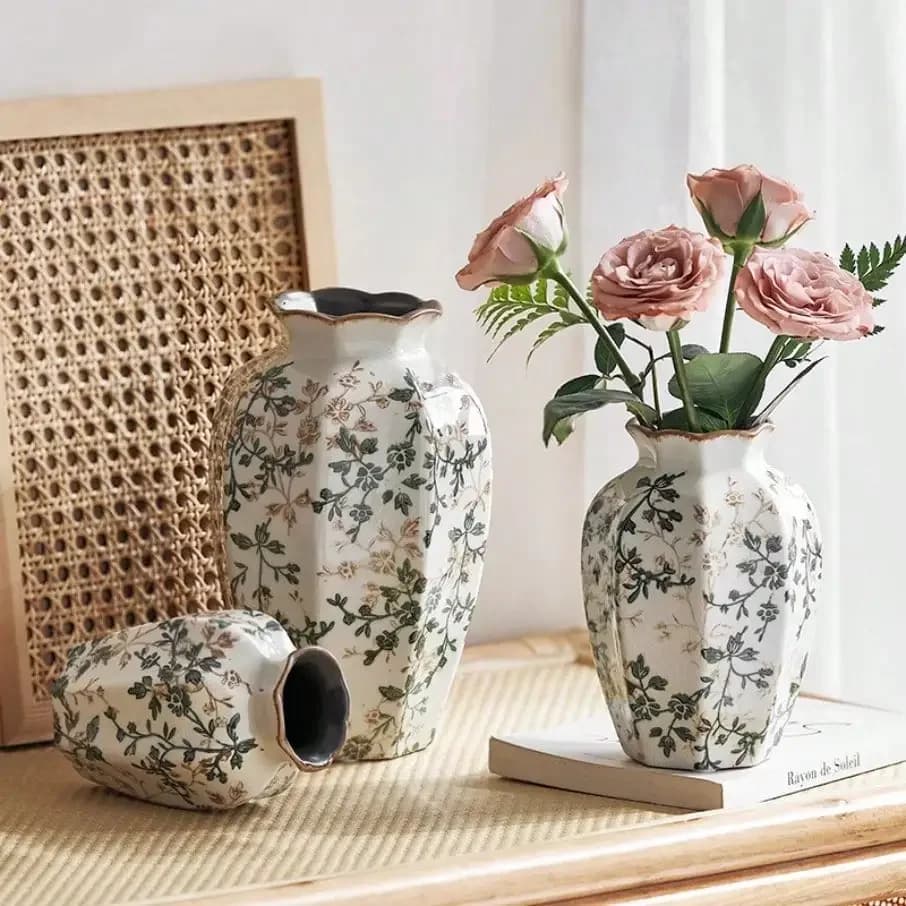 ZQQIce Cracked Ceramic Vase Water Nourishing Flower Arrangement Dried Flower Gift Antique Blue Zen Home Decor Table Centerpiece