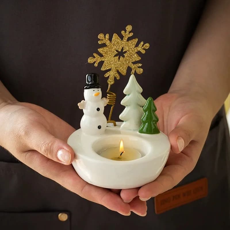 Elegant Christmas Candle Holder for Home Decor Ceramic Santa Claus Tealight Candles Holder for Christmas Table Centerpiece
