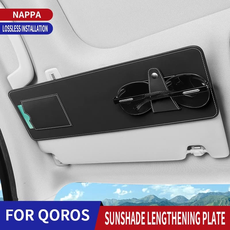 Wear Resistant Leather Sun Visor Extension Plate Sun Block Car Visor Extender Sunglasses Card Holder,For Qoros Qoros 3 Qoros 5