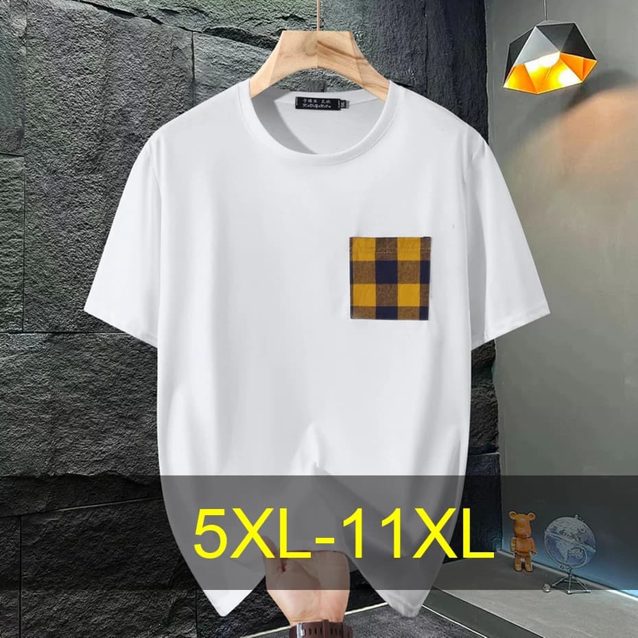 Pocket Patchwork Design Tshirts Summer Short Sleeve T-shirt Men Plus Size 10XL 11XL Tops Tees Fashion Casual Shirt Big Size 10XL