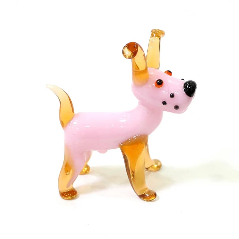 Pink Murano Glass Dog Figurine Cute Miniature Animal Ornament Home Desktop Room Decor Collection New Year Christmas Party Gifts