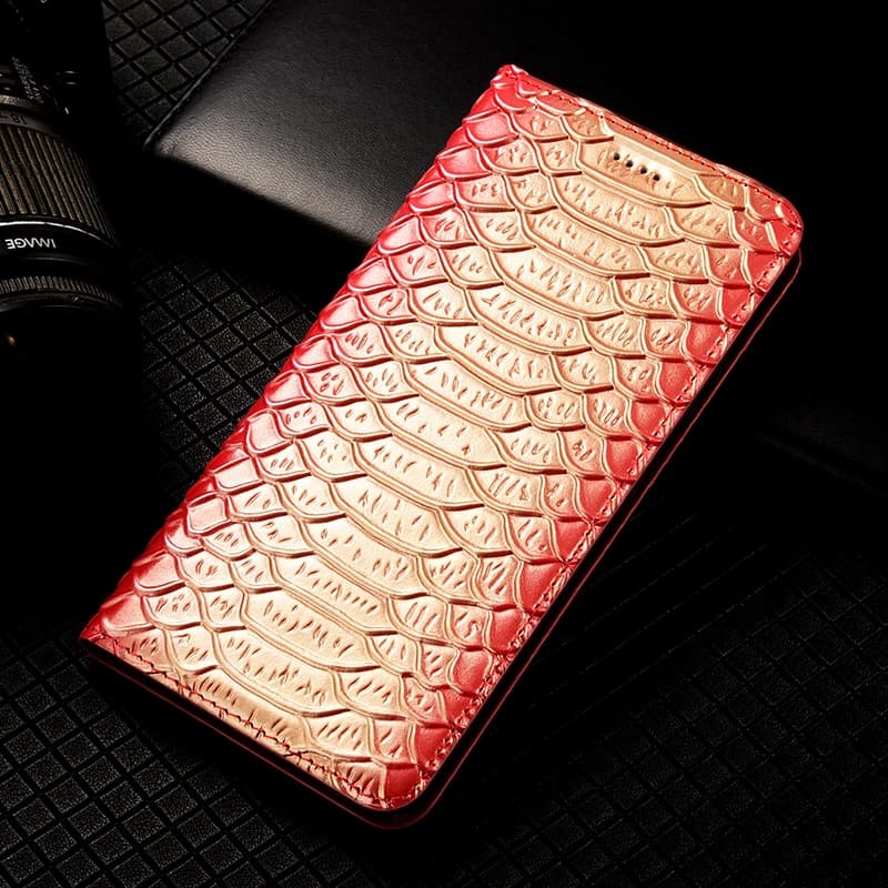 For Samsung Galaxy A11 A21 A31 A41 A51 A71 A25 A55 A17 5G Dragon Scale Pattern Of Genuine Leather Wallet Flip Phone Case Cowhide