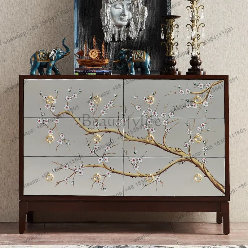 American solid wood living room storage porch cabinet European bedroom retro storage chest of drawers