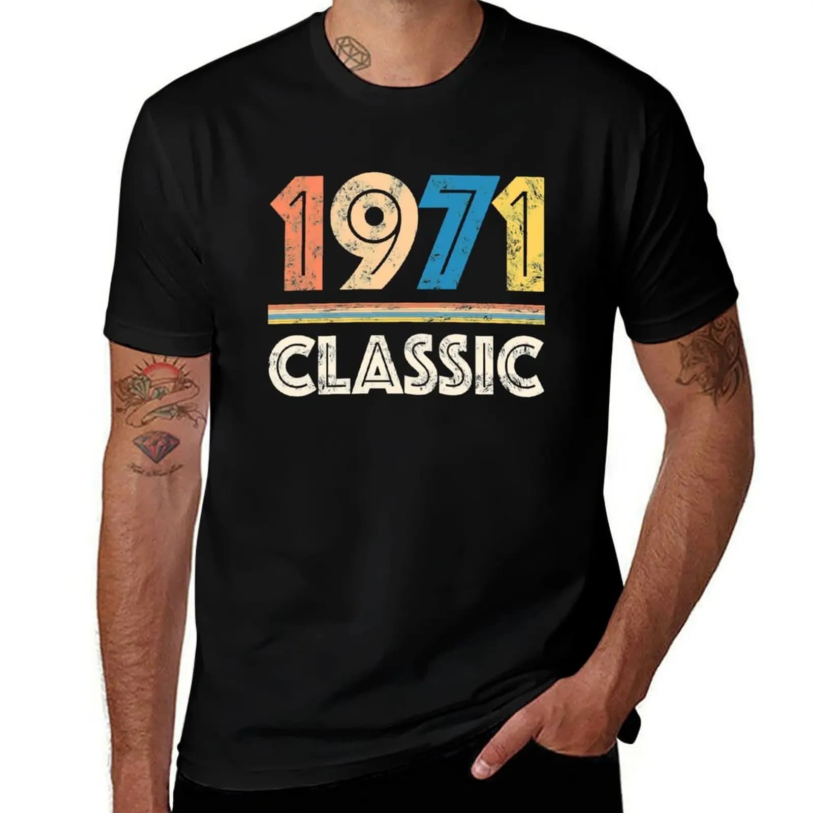 Vintage RETRO 1971 birthday T-Shirt man t shirt heavy cotton cotton t shirts man 100% T-Shirt