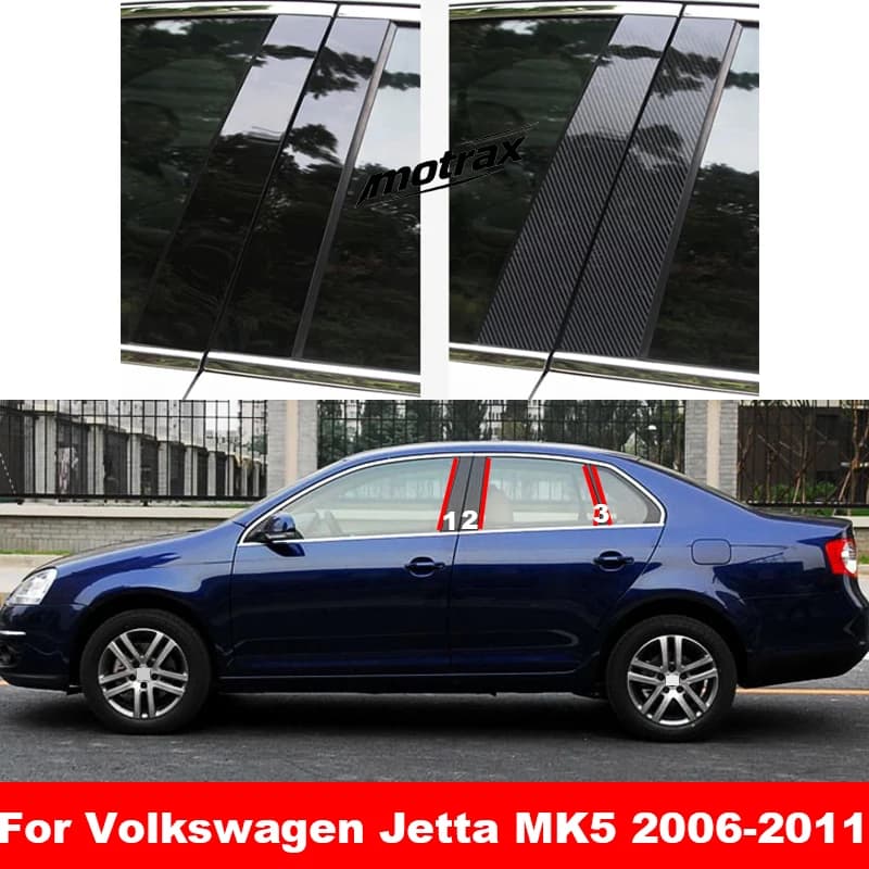 Car Middle Column PC Window Trim B C Pillar Strip Sticker for Volkswagen VW Jetta MK5 2006 2007 2008 2009 2010 2011