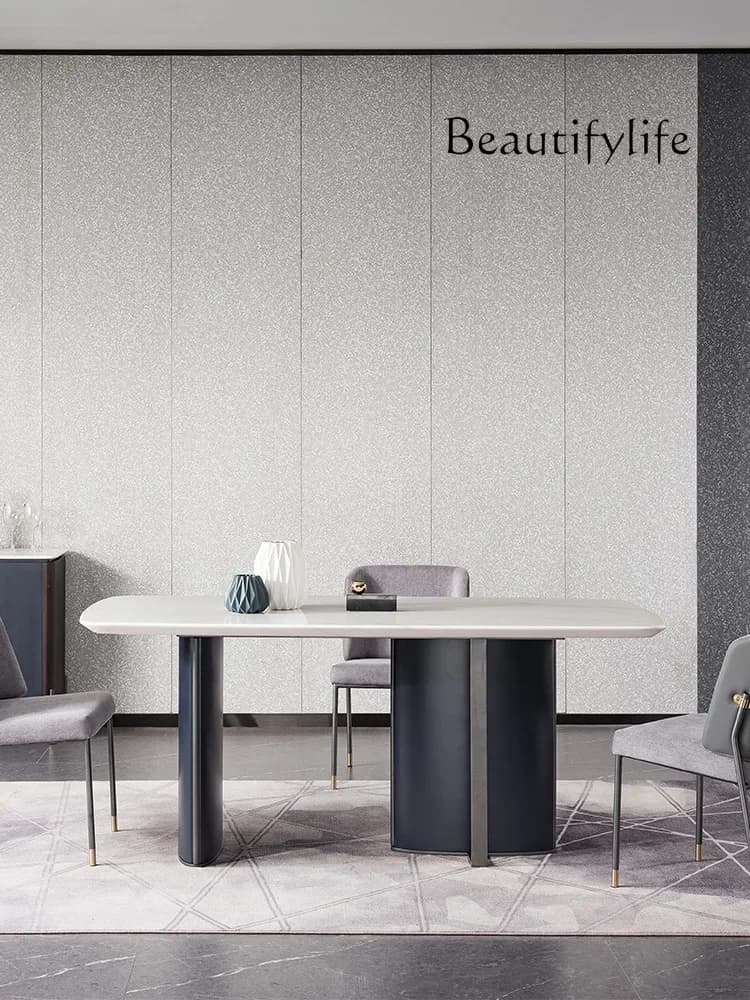 M Italian Minimalist Rock Slab Marble Restaurant Modern Light Luxury Dining Table And Chairs