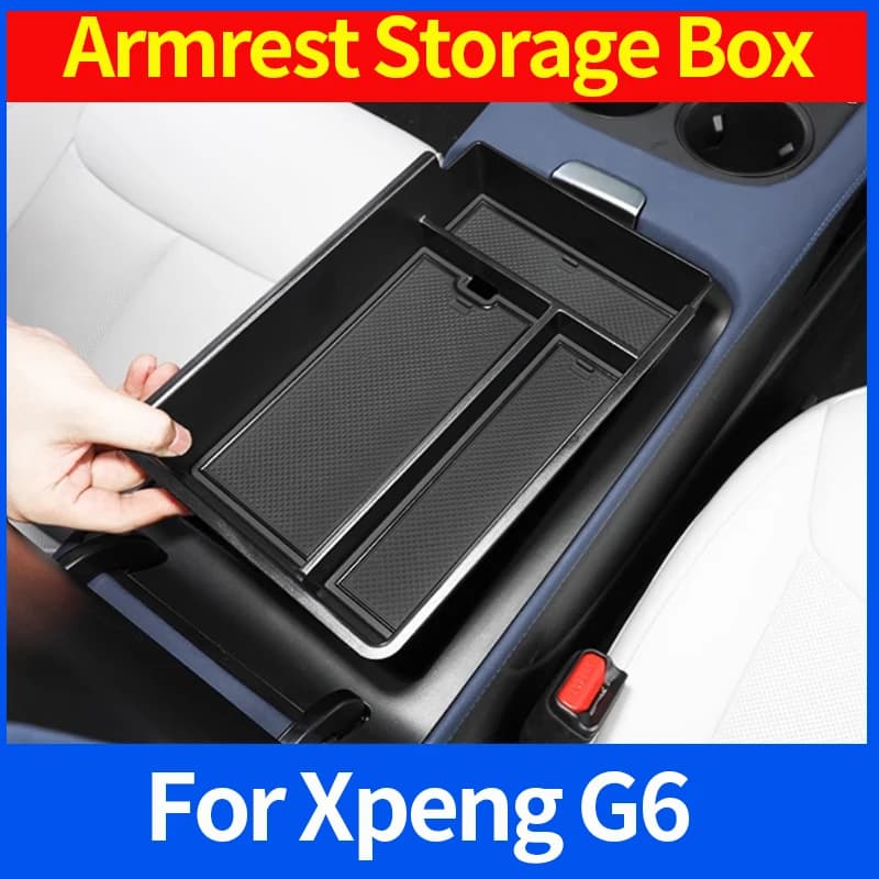 For Xpeng G6 Car Center Console Tray Armrest Storage Box Organizer Interior Accessories Stowing Tidying Black Car Accessories