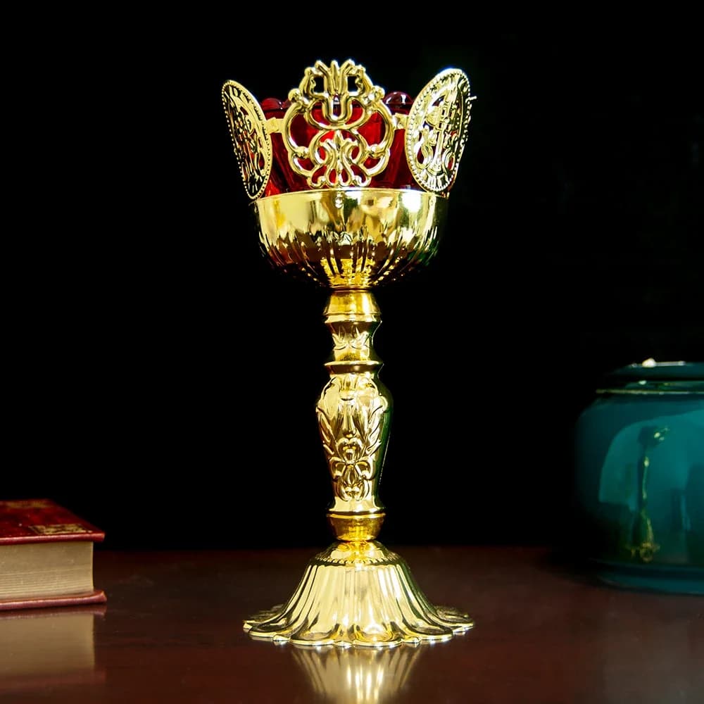 HTISOK Orthodox Religion Supply Church Table Candle Holder Large Red Empty Crystal Glass Cup Wick Candlestick Church Decoration