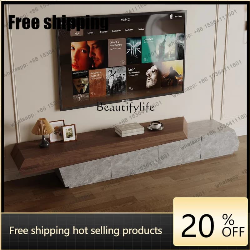 jj5  Medieval Black Walnut Integrated Wall TV Cabinet High-end Floor Model