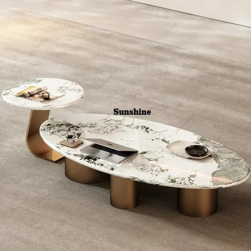 TS  Multicolor Natural Stone Coffee Table, Modern French Luxury Art Design, Heat & Scratch Resistant, Master Designer, Customiza