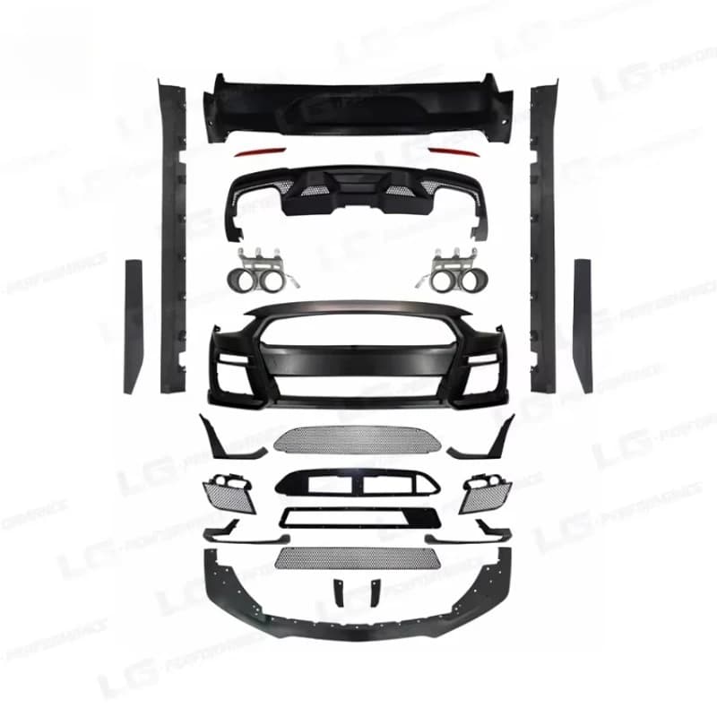pp Material Bodykit for Mustang 18-20 Upgrade to GT500 Style Front Bumper Rear Bumper Side Skirts Front Lip Exhaust Bodykit