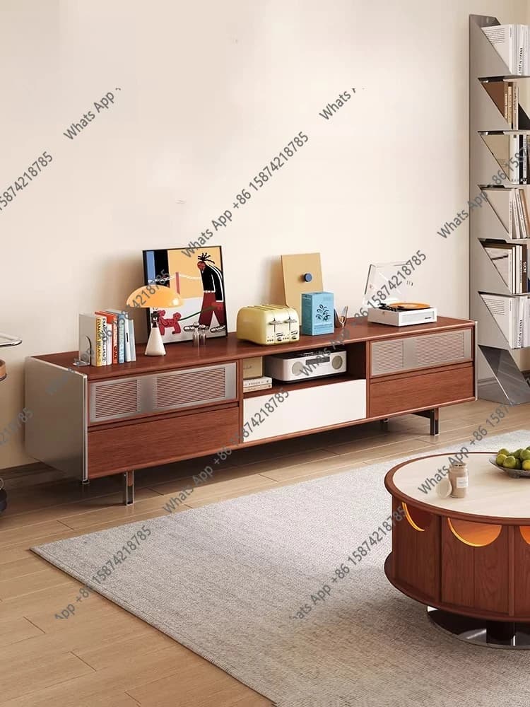 Medieval TV Cabinet Solid Wood Storage Locker Integrated Small Apartment Living Room Stainless Steel Bauhaus 2026 New