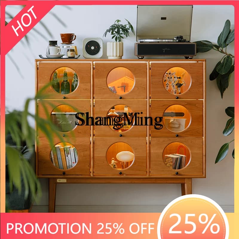 FG good-looking new display cabinet solid wood retro chest cabinet medium antique furniture living room display cabinet