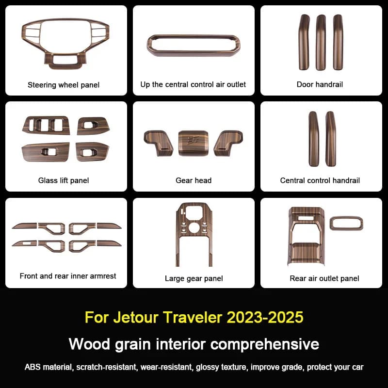 For Chery Jetour T2 2023 2024 Car Styling Wood Grain Central Control Gear Panel Gear Shift Cover Air Outlet Auto Accessories