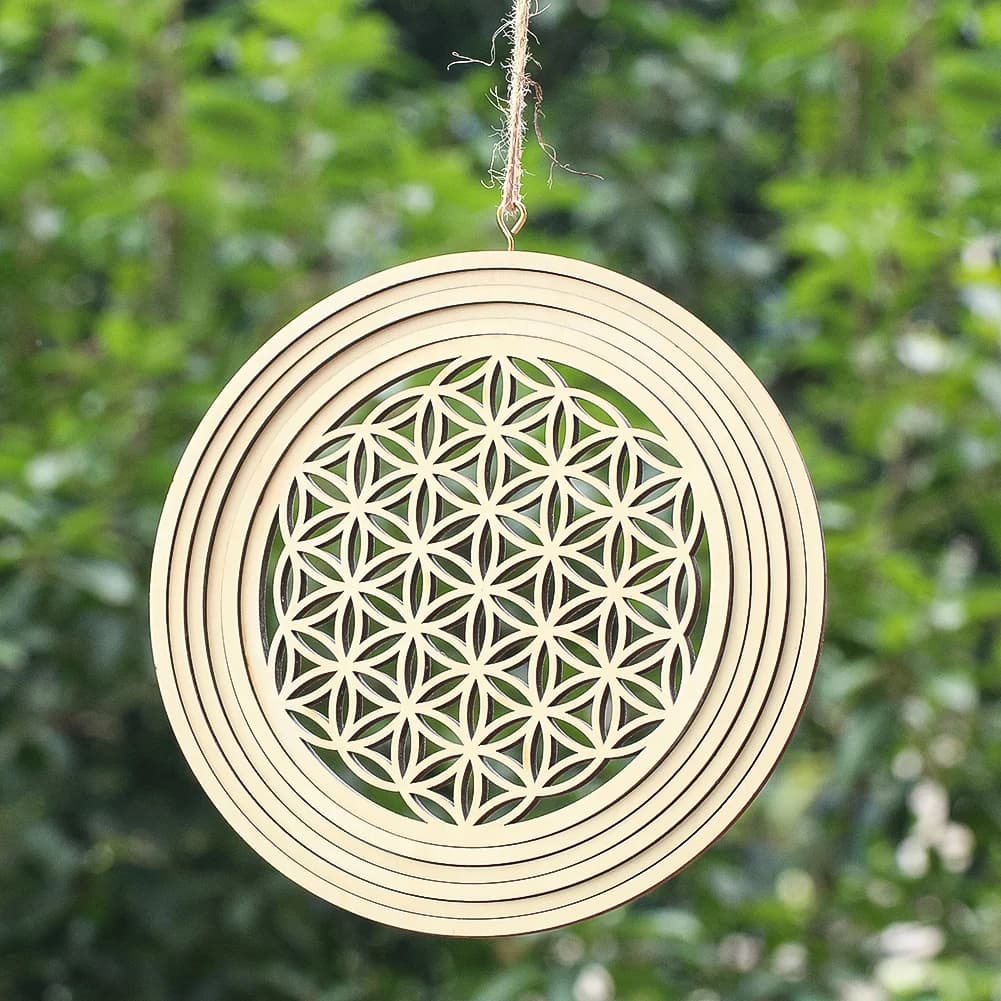 Large 3D Flower of Life Pendant Wooden Laser Cut Handmade Crafts Sacred Meditation Energy Geometry Ornament Wall Hanging Decor
