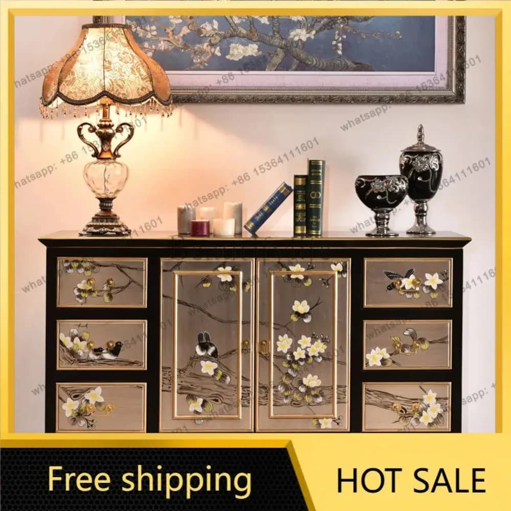 FG new Chinese solid wood dining side cabinet American living room entrance decorative storage foyer cabinet
