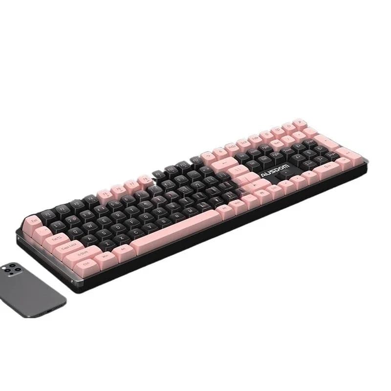 mechanical keyboard, tea red axis notebook, desktop computer, girls' game office, silent black powder, retro appearance