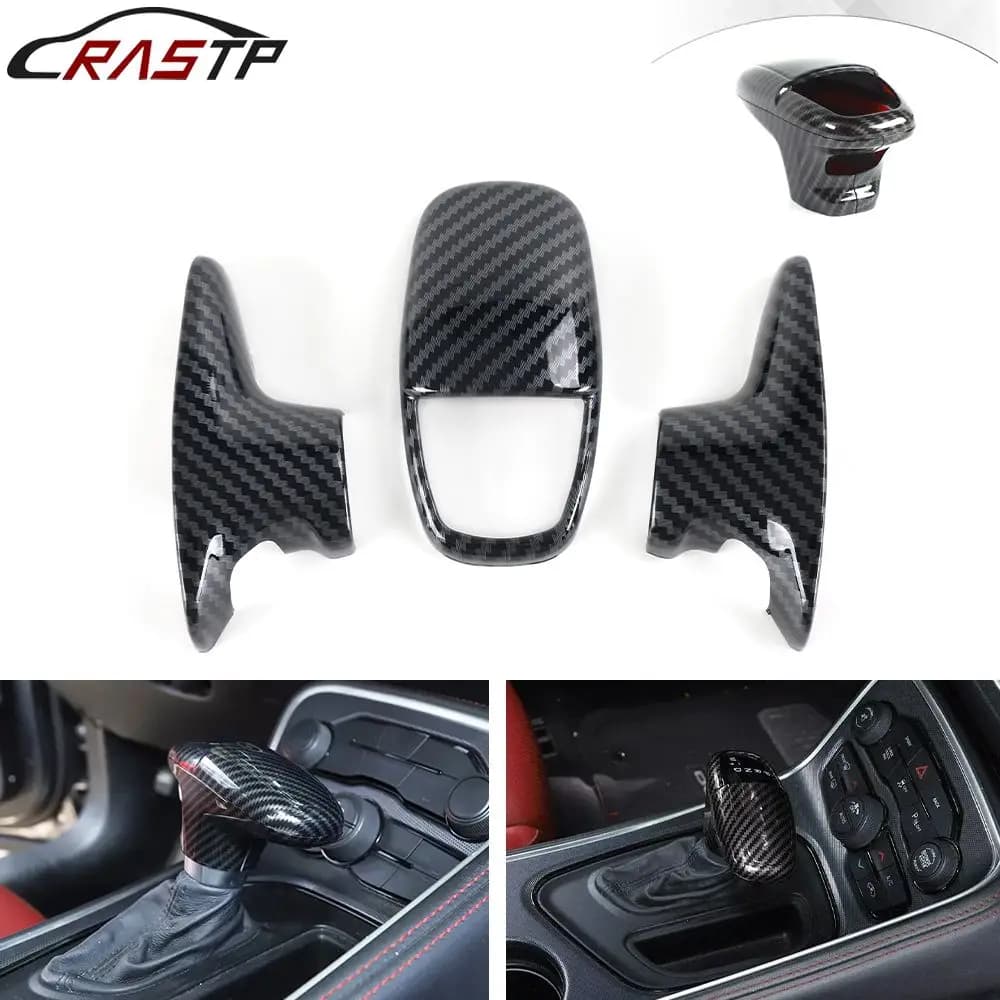 RASTP-Carbon Fiber Car Gear Shift Knob Decoration Cover Trim For Dodge Charger Challenger 2015+/Durango 2018 RS-SFN203